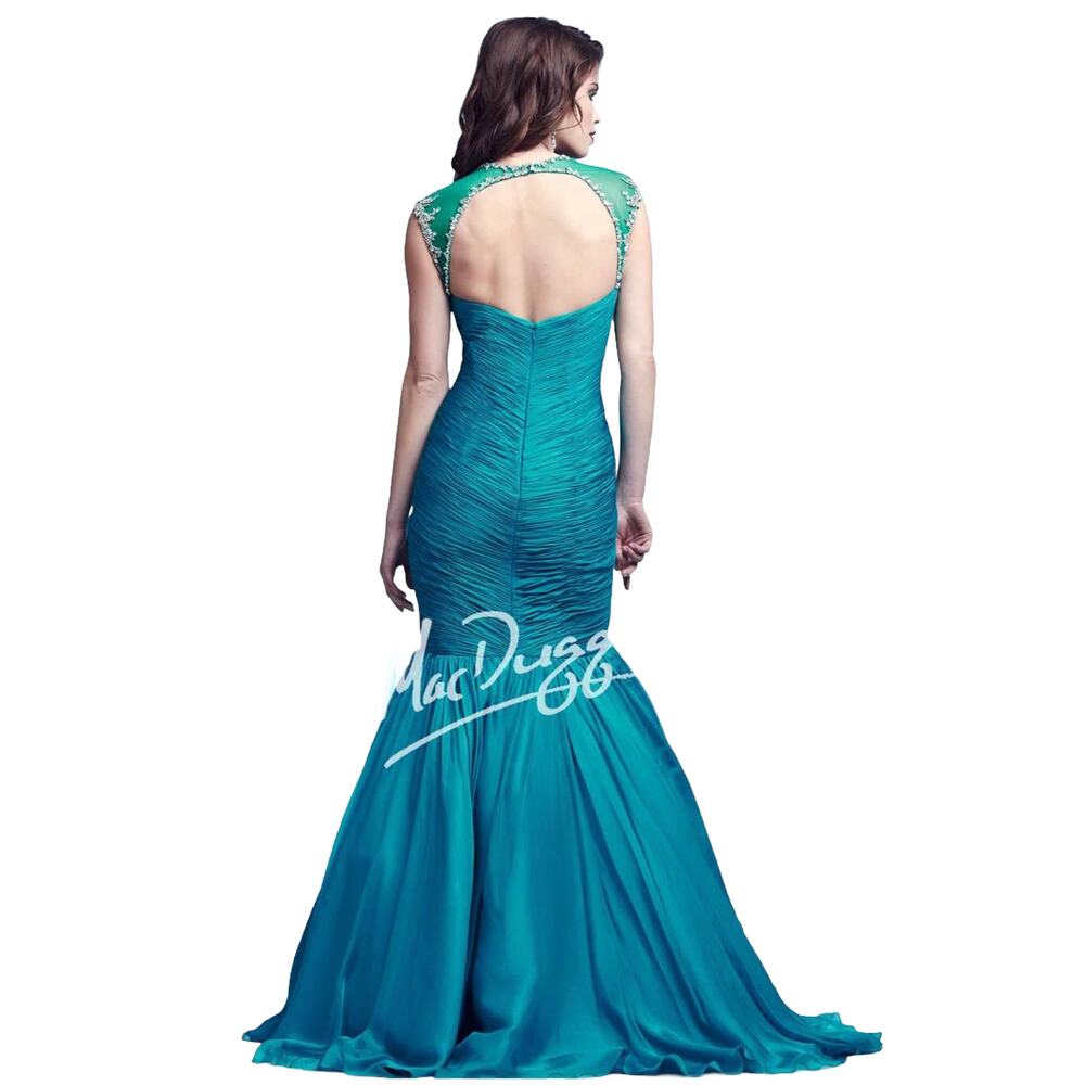 Mac Duggal Silk Teal Beaded Embellished Tulle Gown 64726 Size 4 NEW - Picture 9 of 13